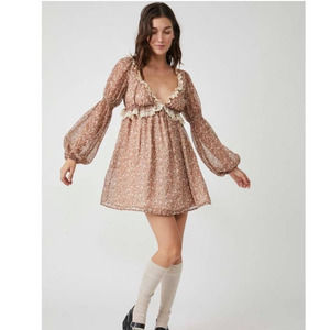 Free People Pennie Printed Babydoll Mini Doll Tunic Dress
